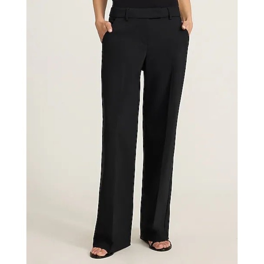 Express Editor Studio Stretch Twill Mid Rise Wide Leg Pant - Black
